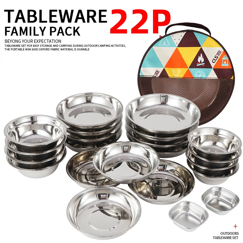 Camping Cooking Dining Set - 22-Piece Portable Camping Dining Plate Set